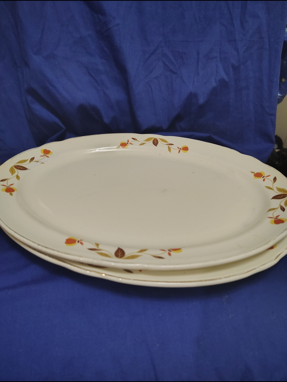 Classic White Ceramic Serving Platter with Orange Floral Trim
